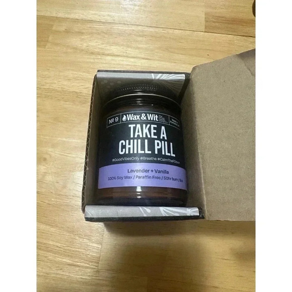 Wax and Wit Take A Chill Pill Candle Lavender Vanilla 9 oz 50 Hr Burn - Picture 2 of 6